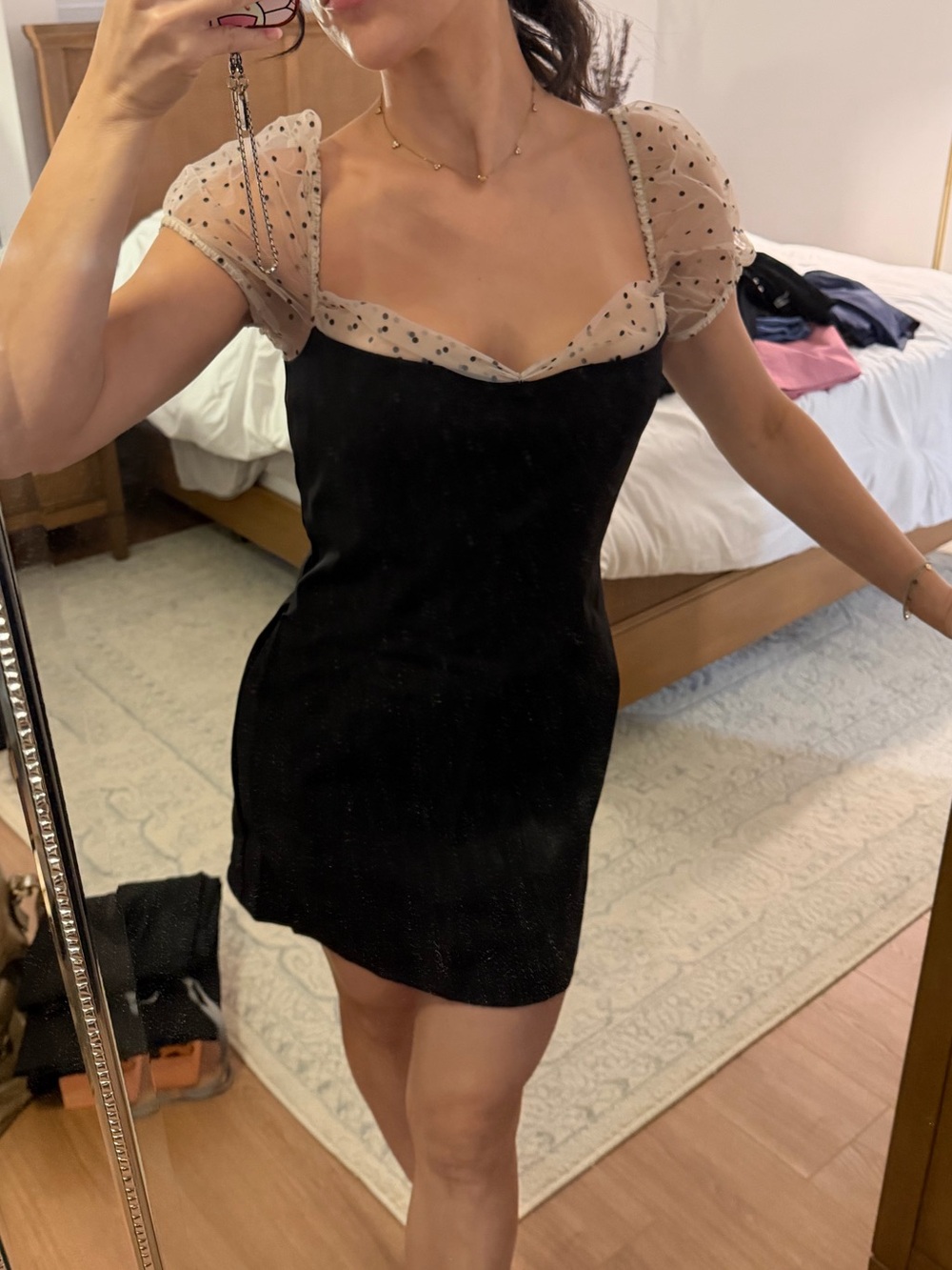 Camila Coelho Dress with Sheer Cap sleeves and a-line sweetheart neckline